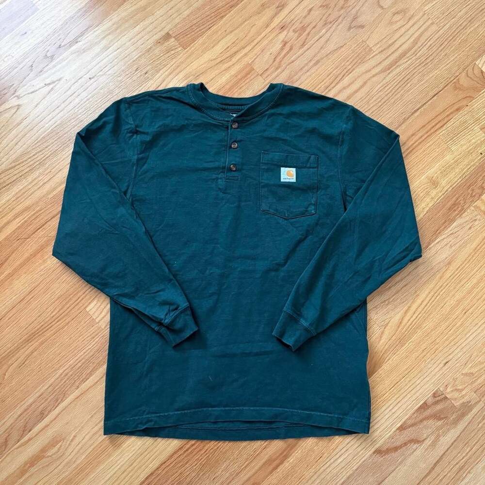 Carhartt Loose Fit Henley Pocket T-Shirt Size M Dark Green Long Sleeve